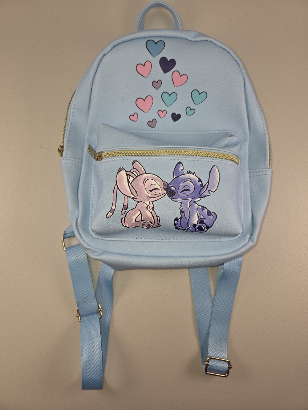 Disney Light Blue Mini Backpack W Stitch & Angel
